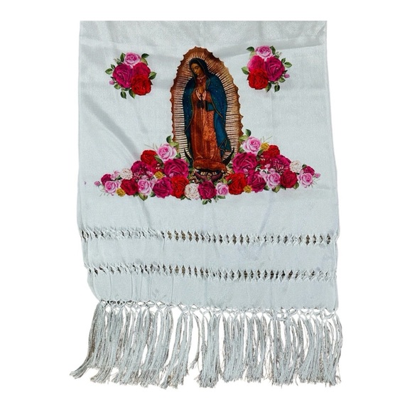 Our Lady of Guadalupe White Silky Shawl - Picture 2 of 2
